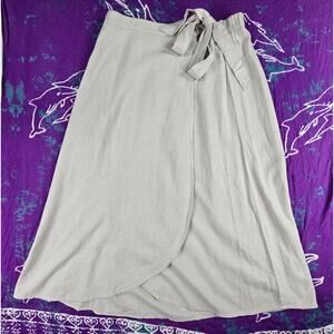 J. CREW Factory Womens Linen-Blend Midi Faux Wrap Skirt Bow Khaki M NWT